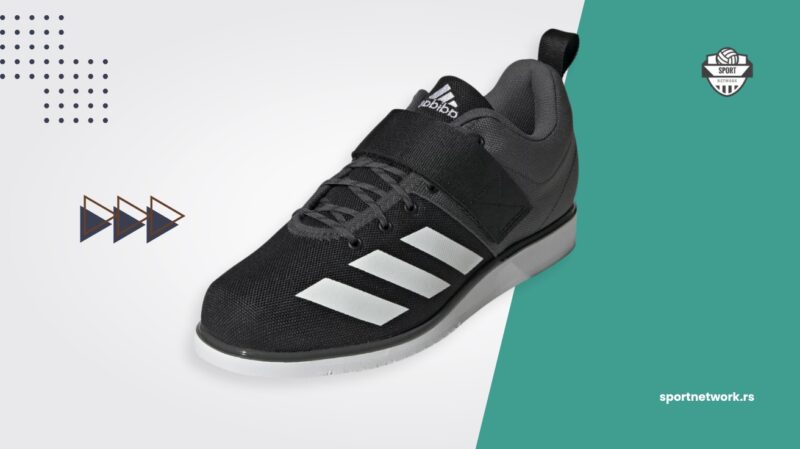 Adidas Powerlift 4 crne patike za teretanu sa belim prugama i kaišem za stabilnost